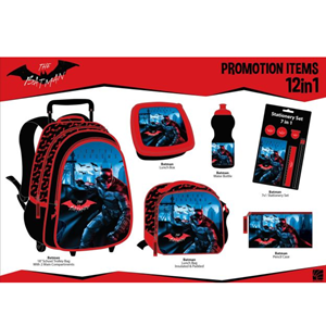 ست 12 در 1 کوله پشتی چرخدار 46 سانتی بتمن مدل Trolly Bag - Promotion Items 12 in 1 - The Batman _کوله پشتی